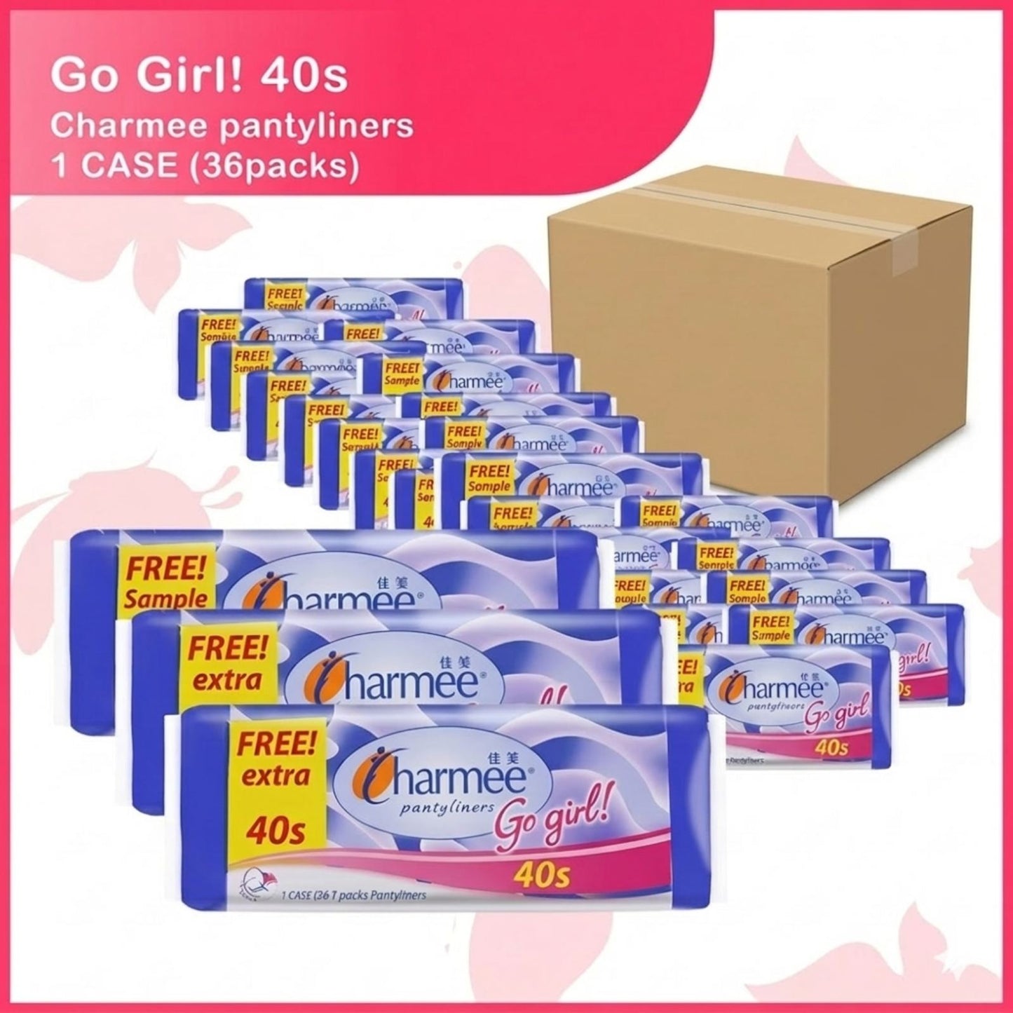 Charmee Pantyliners Go Girl 40s x 36 packs - 1 case